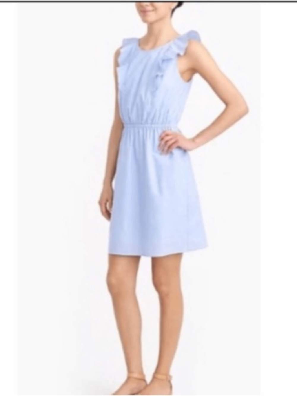 J. crew Blue and White Striped shift Dress with ruffle detail ladies 18